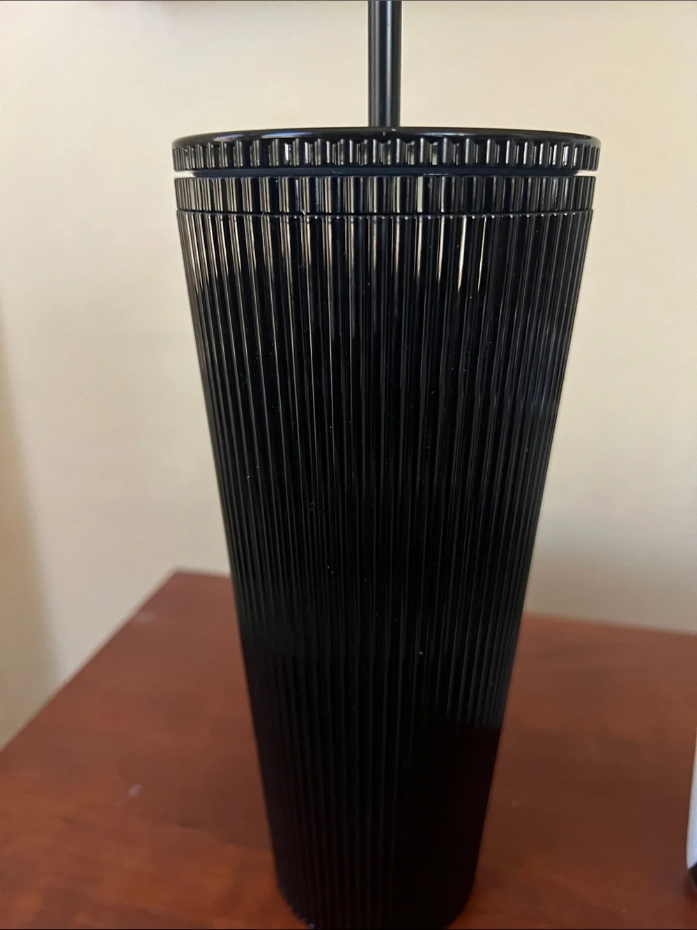 Starbucks Black Ribbed Tumbler and Stylized Face Travel Mug Excellent Condition